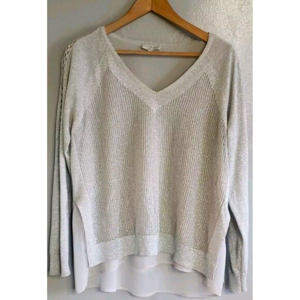 Lucky Brand Linen Sweater Women's Large Gold Shimmer Lightweight Layered